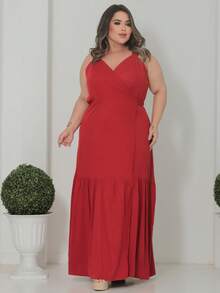 Long Wrap Dress With Thin Straps Made Of Smooth Viscose Linen. - 紅陶 - 查看 3
