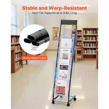 Brochure Display Rack, Narrow 6-Tier Magazine Literature Display Stand With Wheels, Metal Floor Standing Magazine Rack, Movable Newspaper Catalog Holders For Shop Exhibitions Office (6 Pockets) - Chân đế có bánh xe, 6 khe cắm - Xem 3