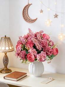 1 pieza/3 piezas Rosas artificiales, Hortensias, Ramos de flores mixtas de Peonías, Decoración de boda y novia, Materiales DIY para coronas, Fiesta de cumpleaños, Decoración del hogar, Relleno de jarrones, Jardín al aire libre, Todo el año, Regalo de Año Nuevo - Rosa Fucsia - Ver 7