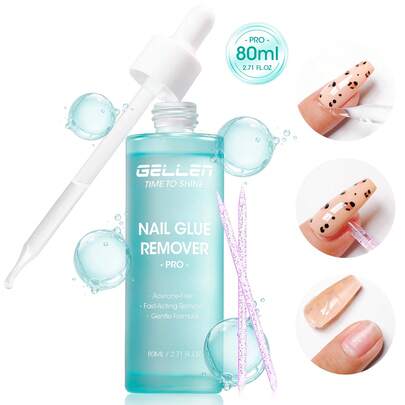  Gellen 80毫升美甲胶水卸除剂，适用于按压式美甲、UV胶水，升级版透明美甲胶水，适用于亚克力甲片，不含丙酮，温和卸除假甲片，无异味，易于卸除，不适用于凝胶指甲油