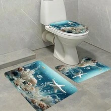 1pc/3pcs/4pcs Starfish Pattern Bathroom Set, Creative Decorative Bathroom Set, Toilet Seat Cover Bath Mat Set, Modern Solid Color Shower Curtain, Suitable For Bathroom Decor, General Room Decor, Home Decor Set, Bathroom Accessories Shower Curtain Toilet Mat Curtain Set - Multicolor - View 5