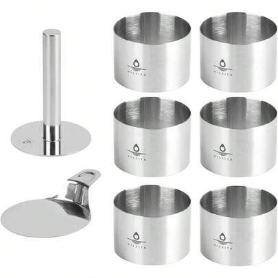 8 moldes de anillo para pasteles, cortadores de pasteles de acero inoxidable sin costuras para hornear, anillos de cocina de 3 pulgadas con empujador y elevador, moldes de mousse de postre, herramientas de hornear, incluye 1 empujador, 1 elevador y 6 anillos