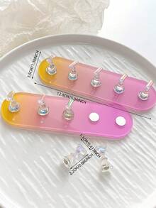 Set de decoración de uñas con base ovalada de resina acrílica en degradado de color, macaron dorado y bolas de cristal de acero multicolor. Herramientas y accesorios de arte de uñas minimalista de moda en estilo retro coreano con láser.