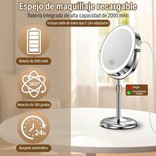 Espejo con Luz para Maquillaje Espejos para Maquillaje con Aumento 10X/1X Espejo de Tocador y Luz Led Espejo Maquillaje Portatil de Doble Cara 3 Modos de Colores Rotación de 360° - Pago - Ver 5