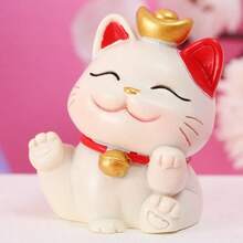 1pc Mini Cute Maneki-Neko (Beckoning Cat) Figurine, Resin Material, Mini Animal Decor, Perfect For Decorating Plants, Cars, Landscapes, Office Desks, Shops, Feng Shui Gift, Home & Business Gift, Birthday Gift, Wealth Attracting Ornament, New Year Gift - Multicolor - View 12
