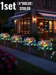 户外太阳能烟花灯，8种灯光模式，IP65防水，8种星爆灯光模式，户外节日景观草坪灯，适用于小径、花园、庭院、凉亭、草坪、门廊、露台、婚礼、派对、节日、聚会、情人节装饰 - 60/150/240/320/360颗LED灯珠（暖白光、彩色、白色） - 煙火 - 查看 30