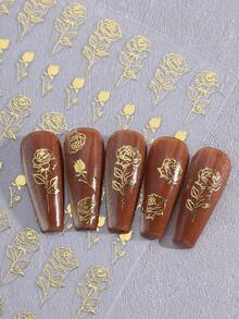 6片金色玫瑰美甲贴纸，自粘金色玫瑰花美甲贴花，DIY美甲装饰，适用于情人节、婚礼，适合女性和女孩美甲用品 - 金色 - 查看 7
