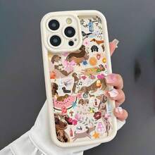 Cute Dog Pattern Phone Case, Decorative Phone Protector Cover, Phone Accessories Compatible With IPhone 16 15 14 13 12 Plus Pro Max - Antique White - View 2