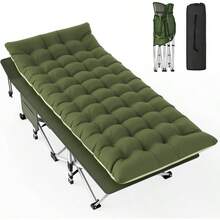 Folding Camping Cot Adults, Heavy Duty 1200D Oxford Camping Bed With 3.5in Thick Mattress, 500lbs Load, Portable Foldable Outdoor Cot Camping, Travel, Home Guest, Office Nap - 特大號 + 綠色 - 查看 2