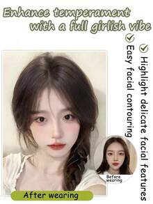 Elegant Clip-On Bangs Wig - Synthetic Fiber, Natural Look, No Adhesive Needed, Perfect For Daily Styling And Forehead Coverage, Suitable For All Races Women With Natural Wavy Hair - Multicolor - View 4