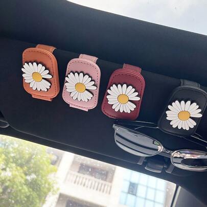 1pc Magnetic Sunglasses Clip For Car Sun Visor, Daisy Decor Eyeglasses Holder, Multi-Function Ticket Clip