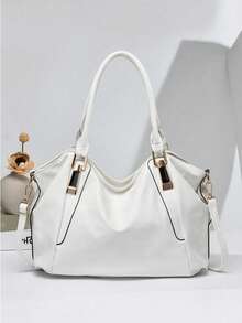 大容量女士软皮手提包，简约单肩斜挎包，2026新款 - 白色 - 查看 4