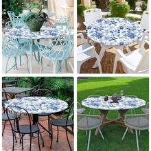 Round Tablecloth Fitted Elastic Edge Patio Table Covers Wrinkle Resistant Polyester Table Cloth For Picnic Camping Indoor And Outdoor,Blue Flowers Retro 45\-56\,56inch(Round),Blue/White - 藍色/白色 - 查看 6