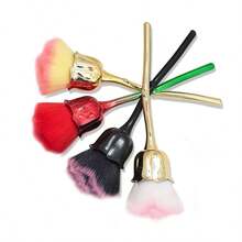 1pc Gold Flower Nail Art Brush, Rose Nail Art Brush, Nail Art Accessories Tool, Dust Cleaning Brush - Multicolor - View 7