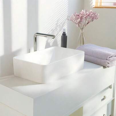 Contemporary Countertop Ceramic Basin, Square Standalone Washbasin With Gentle Flow Drain, Robust Structure, Perfect For Bathrooms, Balconies, And Toilets, Faucet - Not Included,  Ceramic Basin, Size: 475 * 300 * 135mm