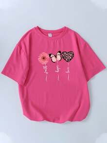 这款女童短袖T恤采用独特的爱心印花和柔软的圆领设计；是一款休闲的紫红色T恤。 - 玫紅色 - 查看 7