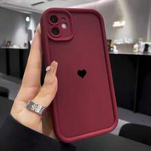 1个黑色爱心极简单色线条艺术设计时尚手机壳，哑光红色镜头框阶梯式软壳保护，兼容三星/Galaxy/OPPO/VIVO/荣耀/Realme智能手机 - 酒紅 - 查看 3