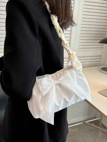 蝴蝶结装饰褶皱围巾肩包 - 米色 - 查看 3