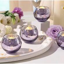 12PCS Glass Mercury Candlestick, Round 5x5cm, Modern Tea Cup, Modern Wedding Centerpiece, Party Home Dining Table Decoration - Purule - View 5