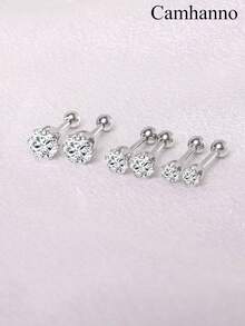 Camhanno 三对闪亮优雅的不锈钢耳环套装，镶嵌白色锆石，简约优雅的风格，适合休闲和正式场合佩戴。 - 彩色 - 查看 8