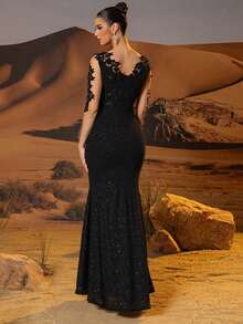 CHOSMO Đầm dệt kim hở lưng màu trơn lấp lánh, cỡ lớn, thanh lịch, phù hợp cho khách dự đám cưới, tiệc tùng, sinh nhật, kỷ niệm, lễ hội âm nhạc, các dịp trang trọng, tiệc cocktail, dạ hội, du lịch, biểu diễn sân khấu, màu đen mùa xuân. - màu đen - Xem 3