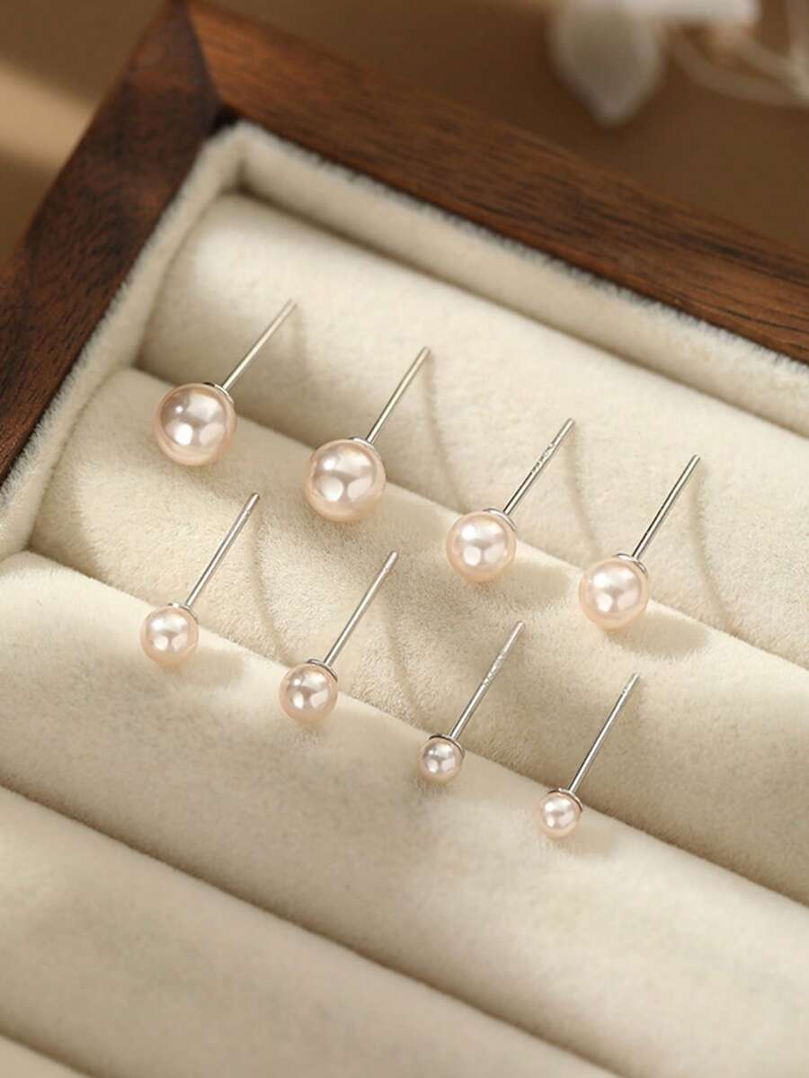 4 Pairs Elegant Pearl Stud Earrings For Girls, Delicate Minimalist Unique Pearl Earrings - Multicolor - View 1