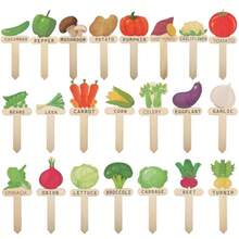 22Pcs Wooden T Type Plant Labels 22 Styles Funny Cartoon Garden Markers With Names For Vegetables Fruits Indoor Outdoor Plants Gardening - 如圖 - 查看 7