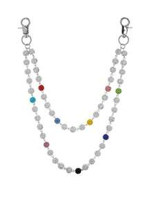 1pc Handmade Street Hip-Hop Style Clay Waist Chain, Inlaid With Rhinestones And Beads, Unisex Body Chain For Daily Wear (Friendly Reminder: Occasional Loose Chain Links Are Normal For Handmade Products, Can Be Re-Assembled) - Multicolor - View 2