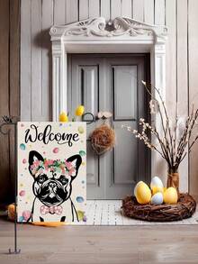 Easter Cute Dog With Wreath Welcome Garden Flag, Easter Egg Element Decor Flag, Outdoor Yard Holiday Decoration Flag (Flagpole Not Included) - Multicolor - View 3