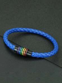 1 pieza Nuevo brazalete arcoíris de piel sintética minimalista, accesorio unisex para fiesta del orgullo LGBTQ - Pulsera de cuero PU - Ver 7