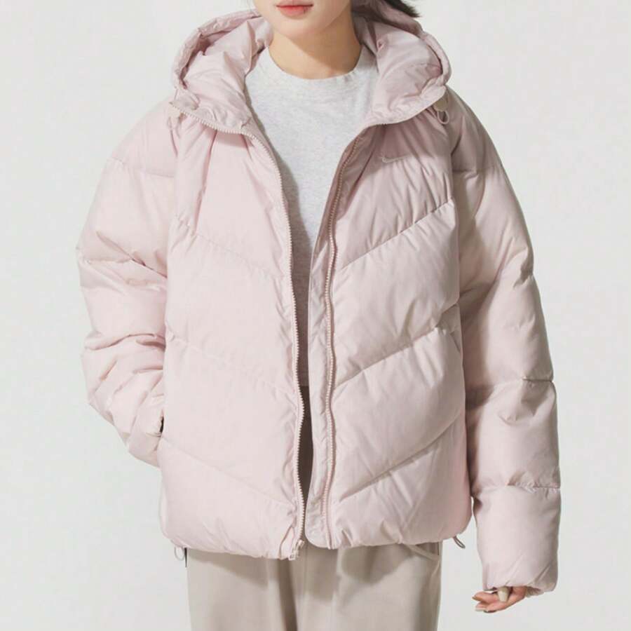 Nike Women's Hooded Padded Coat, Casual Sports Warm Hooded Down Coat - Pink - View 1