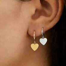 1pc Fashionable, Exquisite, Cute, Minimalist, Unique Stainless Steel Heart Hoop Earrings, Suitable For Women's Outfits In Spring, Summer, Autumn And Winter, For Work, Study, Dating, Travel, Concerts, Parties, And Various Holidays - Silver-love - View 3