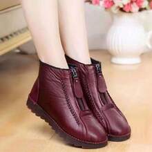 Botas de Nieve Cálidas Antideslizantes con Forro de Felpa y Suela Gruesa para Mujeres, Comercio Exterior Transfronterizo, Estilo Nuevo de Invierno 2025, Botas Cortas para Mamás de Mediana Edad y Ancianas - Rojo - Ver 2