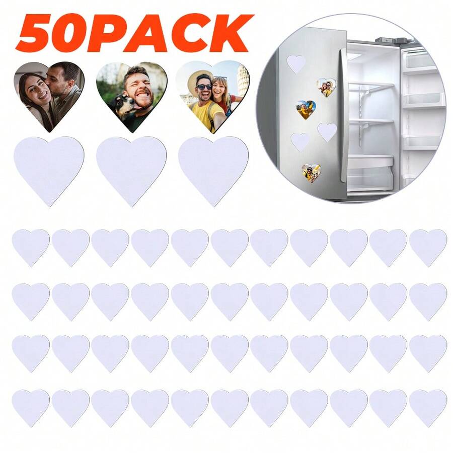 50 Pcs Sublimation Magnets Blanks Heart Square Circle Rectangle Fridge Magnet For Kitchen Office Decorative - 2.5x2.5in Heart - 查看 1