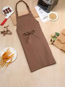 1件防水防油厨房围裙，涤纶面料，适用于家庭、餐厅、手工、花园、烧烤、学校、咖啡馆等场所，男女通用，是绝佳的圣诞礼物。 - 咖色 - 查看 4