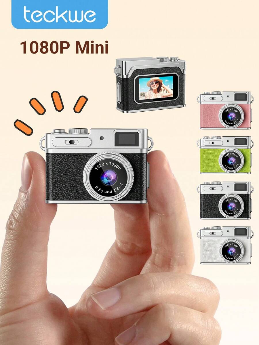 Teckwe 迷你钥匙扣相机，1080P便携式数码相机，摄影口袋摄像机，旅行录像，生日圣诞礼物，时尚配饰