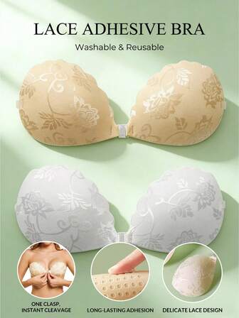 1/2/3 יחידות כיסויי פטמות סיליקון דביקים לפטמות תחרה בלתי נראים, סגירה קדמית, עיצוב רצועה אחורית, לשימוש חוזר, מתאים לביקיני ושמלות ערב ללא כתפיות