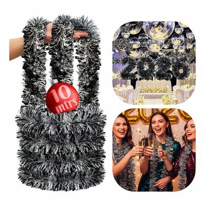 TendenciaGuía Escarcha Metálica Bicolor Negro Y Plata 10m Año Nuevo Negro Plata Escarcha NavideñaCalidad premium