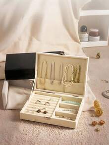 1pc Deluxe Large Capacity Jewelry Organizer Box, Velvet Locked Jewelry Box, Jewelry Storage And Display Box, Necklace, Ring, Earring, Bracelet Storage Accessory, Jewelry Storage Container, Gift For Women, Holiday Gift, Valentine's Day Gift. - Multicolor - View 6