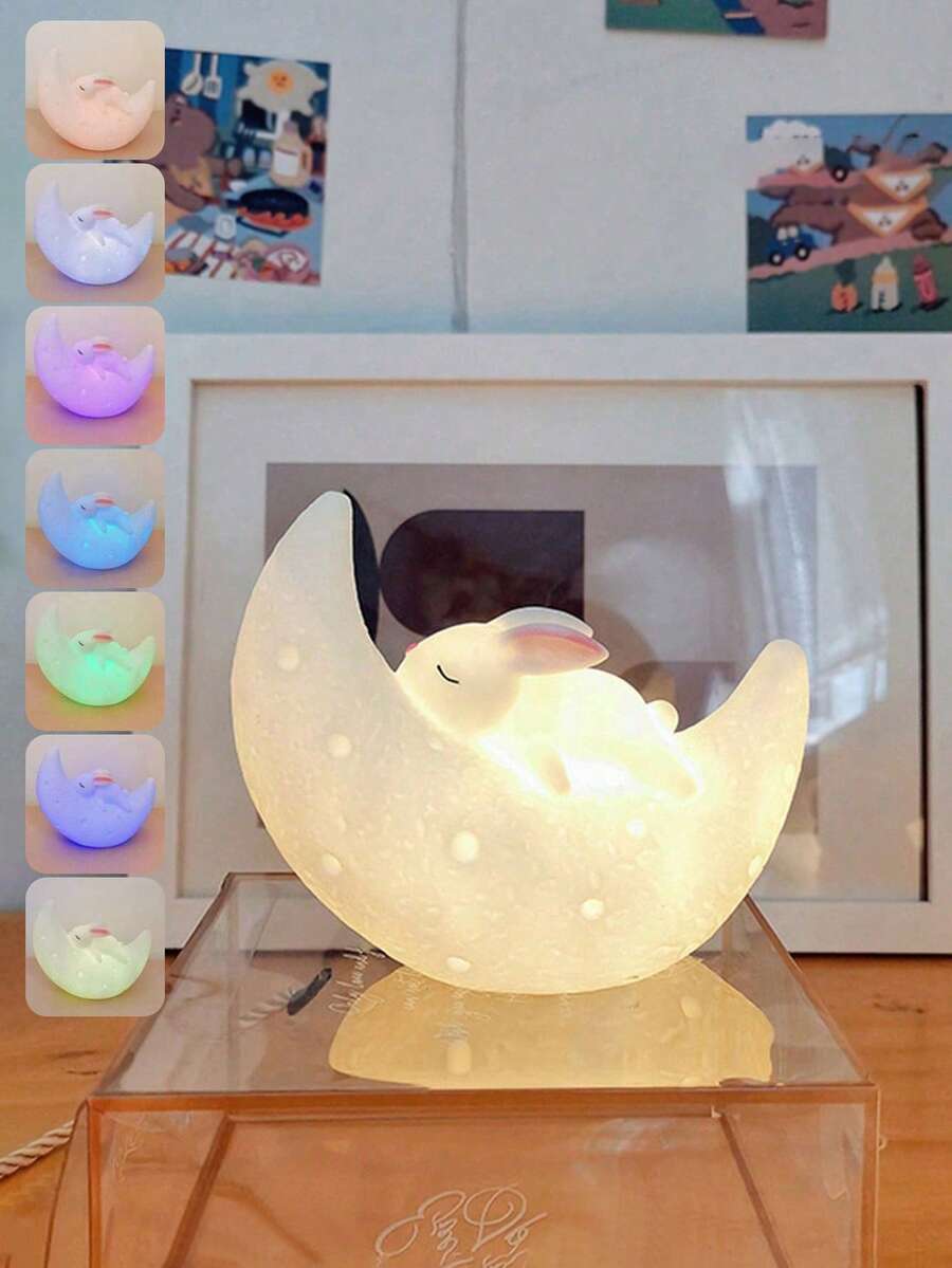 1pc Moon Rabbit Night Light, Modern Creative Rabbit Lamp, Bedroom Bedside Lamp, Decorative Lighting, Decorative Small Table Lamp, Ramadan, Valentine's Day Gift - Multicolor - View 1