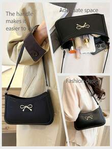 Elegant Crescent-Shaped Underarm Shoulder Bag For Women, Chic Casual Fashion, Solid Color Underarm Bag - màu đen - Xem 9