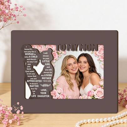 1/2pcs Vintage Rustic Wooden Photo Frame With Inspirational Quotes, Feminine Sentimental Decor, Perfect For Home Decoration And Family Photos, Great For Mother's Day, Father's Day