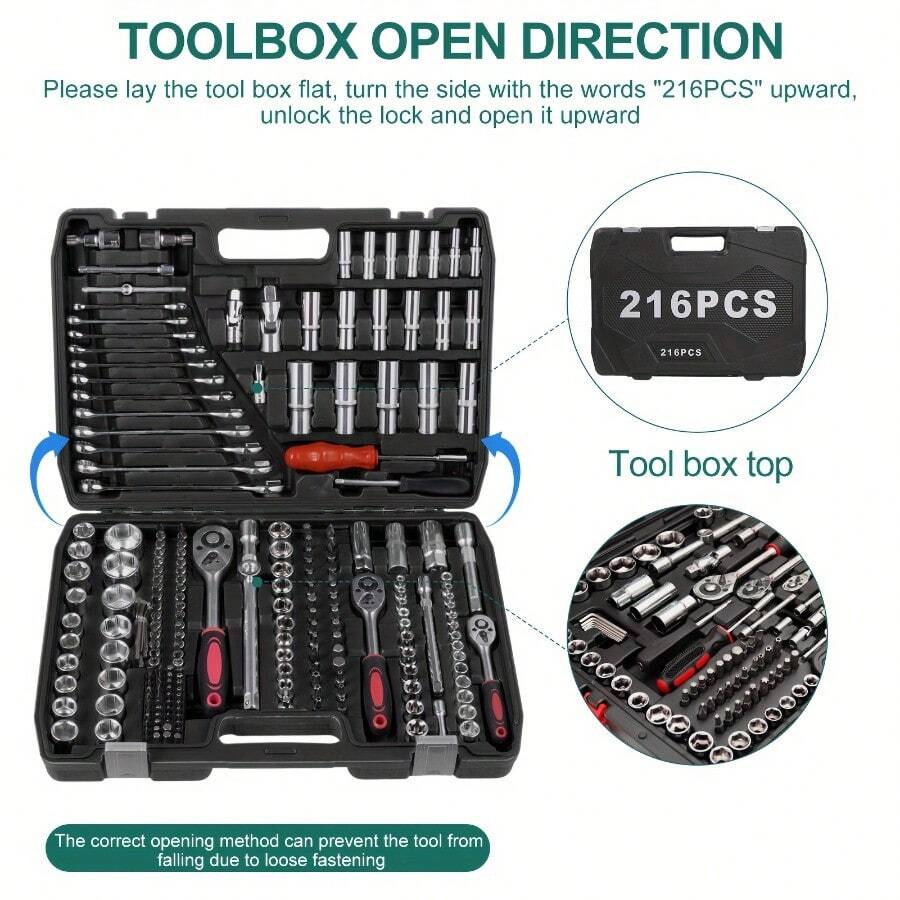 216pcs 1/2" 1/4" 3/8" Socket Wrench Spanner Set With Bits Mechanic Tool Kit - 216-piece - View 1
