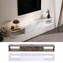 Floating TV Unit, Wall Mounted TV Cabinet, Floating Shelves With Door, Modern Entertainment Media Console Center Large Storage TV Bench For Living Room & Office 140X21.5X16cm - 白色 - 查看 3