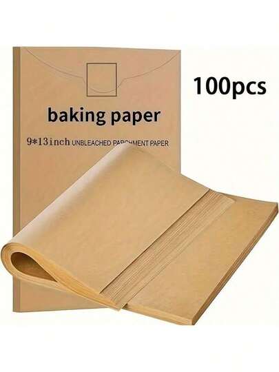 50/100/200pcs Unbleached Non-Stick Reusable Baking Parchment Paper (9x13 Inch), Pre-Cut Quarter Size Parchment Sheets For Baking Roasting Air Fryer Steaming, Perfect For Bread Cake Cookies