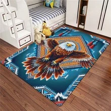 800g/M² Heavy Duty Turquoise Eagle Pattern Mat - Large Non-Slip Absorbent Washable Polyester Mat, Suitable For Outdoor, Bathroom, Camping, Yoga, Living Room - Turquoise Blue Southwest  Design With Eagle Pattern - 彩色 - 查看 8