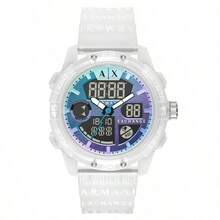 Armani 男士石英表，硅胶表带，防水，时尚耐用，是送给他的完美礼物 - 無色 - 查看 6