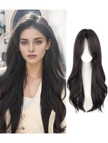 25.5英寸女士棕色刘海假发，长款波浪层次感合成耐热假发，适合日常佩戴和派对场合 - 彩色 - 查看 13