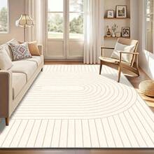 1pc Minimalist Lightweight Luxurious Curved Striped Pattern Carpet. Velvet Surface Weighs Approx. 850g, Thickness Approx. 0.6cm. Carpet Is Wear-Resistant, Anti-Slip, And Easy To Clean. Available In Multiple Sizes. Suitable For Kitchen, Living Room, Dining Room, Bedroom, Balcony, Bathroom, Study, And Various Scenarios. An Ideal Choice For Home Decor. - Multicolor - View 8