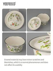 yeefeeco 1个搪瓷碗，带盖搪瓷花纹汤碗，搪瓷碗，耐刮擦金属材质，可用洗碗机清洗，居家烹饪和露营必备厨具，学习用品 - Bowl - 查看 2